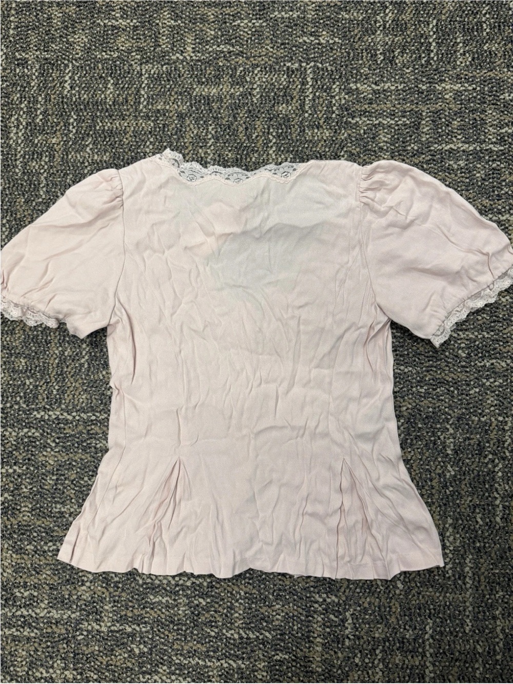 Quince NWT Coquette Shell Pink Lace Trim Peplum Blouse Medium - Picture 5 of 5